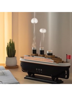 Titanic Tasarımlı LED Işıklı Aromaterapi Buhar Makinesi – 250 ml Su Kapasiteli Sessiz Ultrasonik Gemi Tipi Hava Nemlendirici
