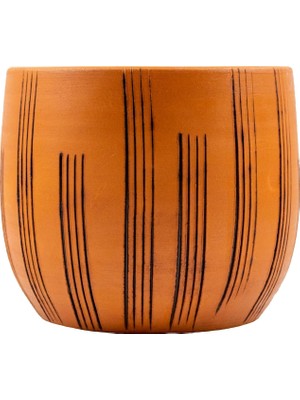 Ev Dekorasyon Aksesuar Dik Çizgi Desenli Toprak Saksı Saksılık Salon Çiçeklik - 19 cm