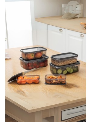 EstoreBox Oval 6 Parça Hava Almaz Sızdırmaz Saklama Kabı Seti Füme 2X(300/500/800 Ml)