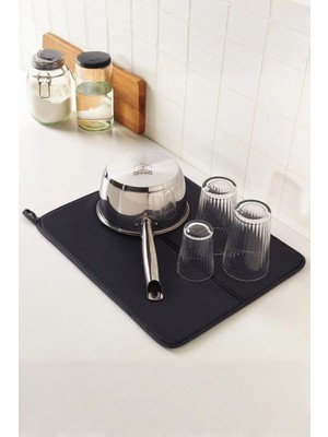EstoreBox Siyah Renkli Ekstra Emici Bulaşık Kurutma Matı & Mutfak Tezgah Üstü Örtüsü (45X34 Cm)