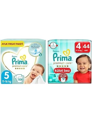 Bebek Bezi Premium Care 5 Beden 108 Adet Junior Aylık Fırsat Paketi & Bebek Bezi Premium Care Külot Bez 4 Numara 44 Adet Ikiz Paket