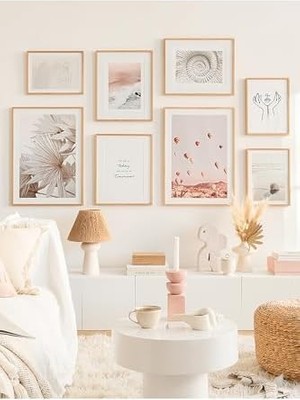 8 Parça Ahşap Çerçeve Görünümlü Mdf Tablo Seti