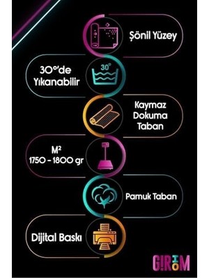 Celdus Şönil Oyuncu Odası Halısı Kaymaz Pamuk Tabanlı Yıkanabilir Antibakteriyel Gamer, Gaming Halısı 120X180