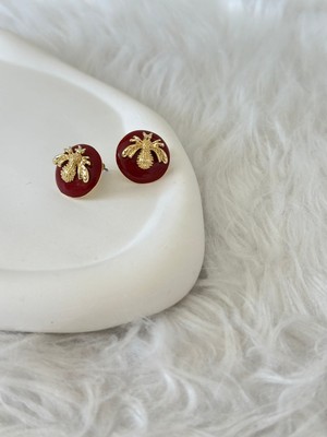 Revoia Gold Arı Detaylı Bordo Küpe