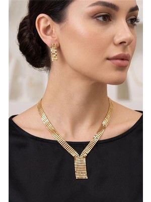 Petek Aksesuar Zırh Metal Kolye Küpe Set