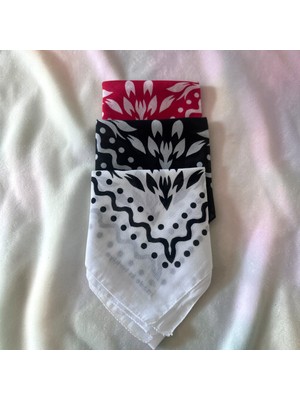 ALS Tasarım Dünyası Kırmızı, Siyah ve Beyaz Renk 3'lü  Lale DESENLI%100 Koton Bandana