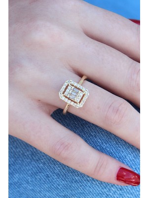Meks Gold Renk Baget Zirkon Taşlı Kadın Yüzük