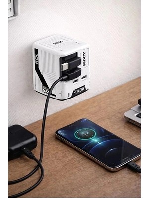 Colezium Gan+ Pd 40W Hızlı Şarj Adaptörü Çoklu Çıkış Usb-C Lightning Kablolu Hızlı Şarj  Ev Ofis Uyumlu Tcu