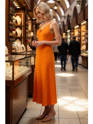 Benerly Kadın Ince Askılı V Yaka Dokulu Bodycon Maxi Elbise Astarsız Rahat Kesim Yaz Koleksiyonu Günlük