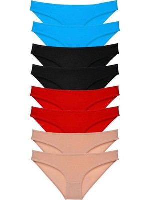 MiraLive 8 Adet Süper Eko Set Likralı Kadın Slip Külot Siyah Kırmızı Ten Mavi