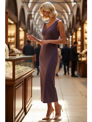 Benerly Kadın Kolsuz V Yaka Bodycon Maxi Elbise Modal Kumaş Bağlama Detaylı Astarlı Rahat Kesim Günlük Şık