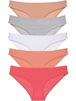 MiraLive 5 Adet Süper Eko Set Likralı Kadın Slip Külot Ten Gri Beyaz Pudra Fuşya