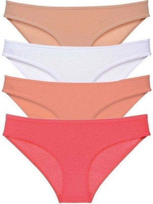 MiraLive 4 Adet Süper Eko Set Likralı Kadın Slip Külot Ten Beyaz Pudra Fuşya