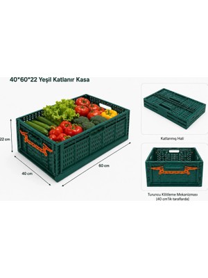 Aslan Ticaret 7'li Yeşil Katlanır Kasa Plastik 40*60*22 cm Camp