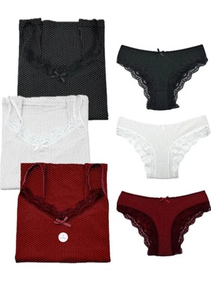 Aknca Puantiyeli Bikinili Takım Siyah Kırmızı Beyaz 3'lü Paket