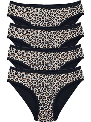 MiraLive 4 Adet Leopar Desenli Likralı Yumuşak Dokulu Kadın Slip Külot
