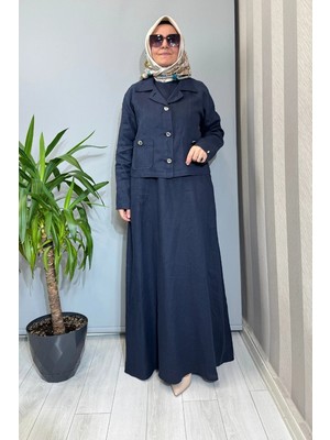 Miss Dalida Gömlek Yaka Cepli Keten Ceket Lacivert 2268256