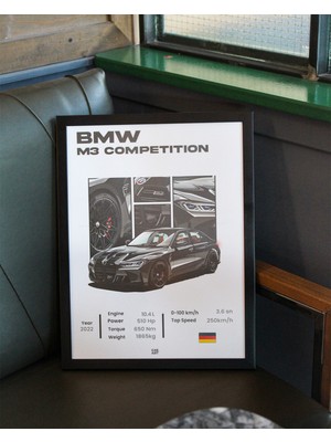 Bmw M3 Competıtıon Tasarım Çerçeveli Poster Tablo