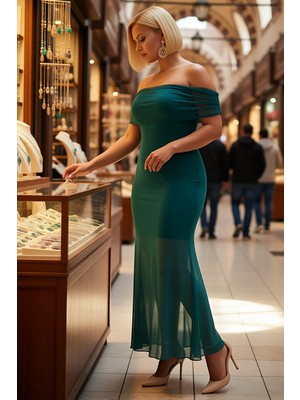 Benerly Kadın Büyük Beden Carmen Yaka Tül Örme Bodycon Maxi Elbise Kolsuz Zarif Günlük Rahat Modern Şık