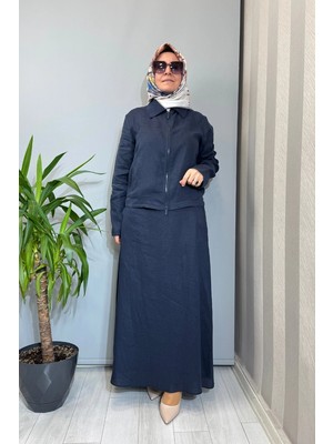 Miss Dalida Önü Fermuarlı Kısa Keten Ceket Lacivert 2268252