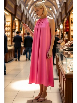 Benerly Kadın Kolsuz Halter Yaka Maxi Shift Elbise %100 Viskoz Dokuma Astarsız Günlük Rahat Modern Şık Zarif