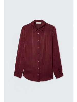 Sateen Çizgi Desen Gömlek - Bordo