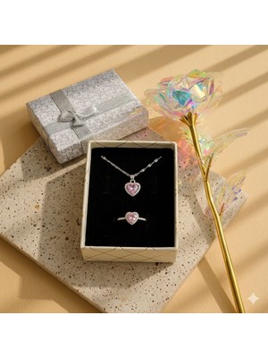 Pembe Kalpli Set ve Solmayan Gül
