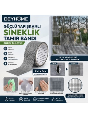 Deyhome Güçlü Yapışkanlı Sineklik Tamir Bandı Böcek Önleyici 2 mt x 5 cm