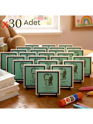 Miaju Yıl Sonu Karne Hediyesi Atatürk Silüetli 30'lu Set, Öğrencilerin Ismi Yazılı Masaüstü Obje, 10X10 cm