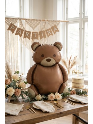Partixa Retro Kahverengi Teddy Bear Ayıcık Folyo Balon Baby Shower Parti Süsü