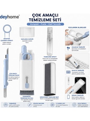 deyhome 7'si 1 Arada Çok Fonksiyonlu Elektronik Temizlik Kiti – Klavye, Kulaklık, Tablet, Bilgisayar ve Tv Ekranı Temizleme Seti