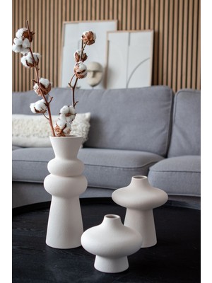 Premini Beyaz Renkli Modern Iskandinav Tarzı 28CM Dekoratif Vazo