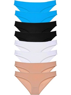 Royaleks 8 Adet Süper Eko Set Likralı Kadın Slip Külot Siyah Ten Beyaz Mavi