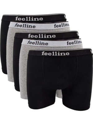 5 Adet Feelline Siyah ve Gri Pamuklu Doğal Likralı Erkek Boxer