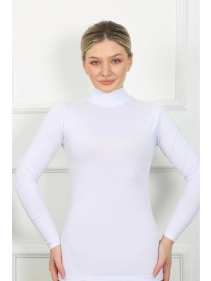 Melonika Bayan Uzun Kol Boğazlı Body Beyaz