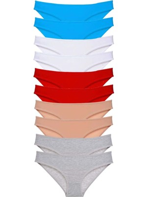 Royaleks 10 Adet Süper Eko Set Likralı Kadın Slip Kırmızı Ten Gri Beyaz Mavi