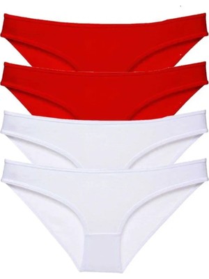 Royaleks 4 Adet Süper Eko Set Likralı Kadın Slip Külot Kırmızı Beyaz