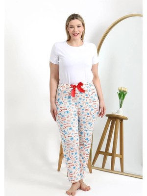 Melonika Kadın Pamuklu Büyük Beden Alt Pijama Ekru