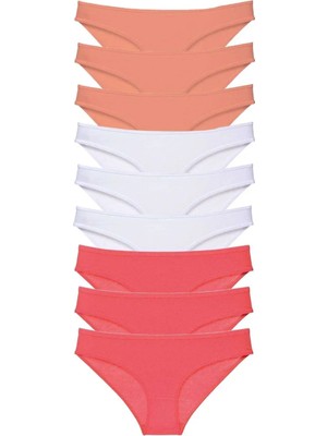 Royaleks 9 Adet Süper Eko Set Likralı Kadın Slip Külot Pudra Beyaz Fuşya