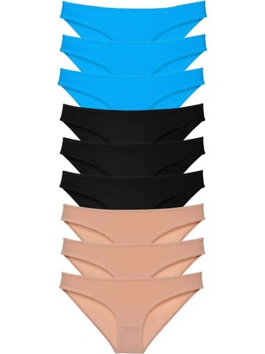 Royaleks 9 Adet Süper Eko Set Likralı Kadın Slip Külot Siyah Ten Mavi