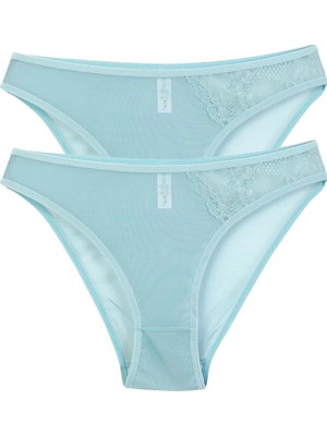 Melonika Kadın Mavi Dantel Detaylı Transparan 2'li Slip