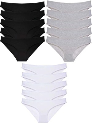 Royaleks 15 Adet Süper Eko Set Likralı Kadın Slip Külot Siyah Gri Beyaz