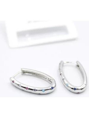 Royaleks Oval Taşlı Küpe - Gümüş