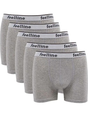 5 Adet Feelline Gri Pamuklu Doğal Likralı Erkek Boxer