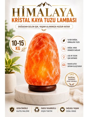 Anadolu Hasat Himalaya Kristal Kaya Tuzu Lambası 10-15 kg Ahşap Tabanlı 1,5 Metre Kablolu Doğal Lamba