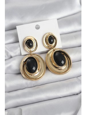 Hsc Bilişim Siyah Sallantılı Damla Model Gold Renk Vintage Kadın Küpe