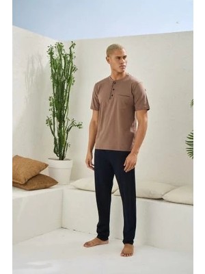 Melonika Erkek 2090 Erkek  Midi Yaka Pijama Takım