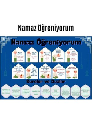 Ankaverse Çocuklar Için Renkli  "namaz Öğreniyorum" Afişi - 33X48 cm Figürlü Eğitim Materyali Erkek
