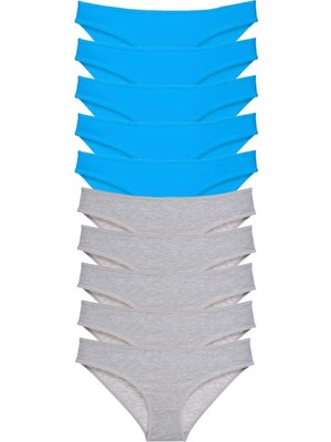 Royaleks 10 Adet Süper Eko Set Likralı Kadın Slip Gri Mavi