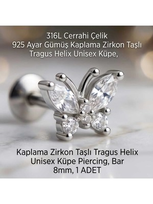 Begonia Accessories 316L Cerrahi Çelik Paslanmaz Kararmaz Alerji Yapmaz Zirkon Taşlı Figürlü Unisex Tragus Helix Küpe Piercing G106-20